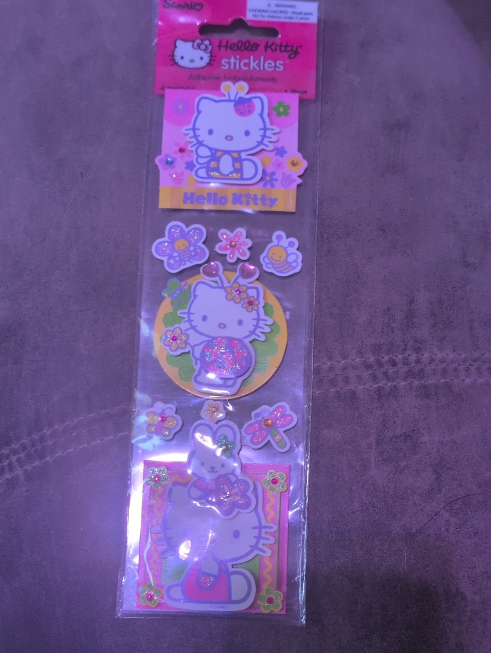 Sanrio Hello Kitty Pink and Yellow Glitter Stickles Puffy Sticker Pack